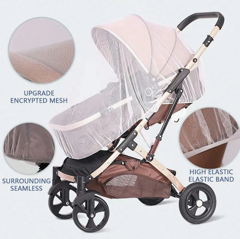 Moustiquaire à 360° pour poussette bébé ; moustiquaire couvre-poussette universelle et épaisse anti-insectes