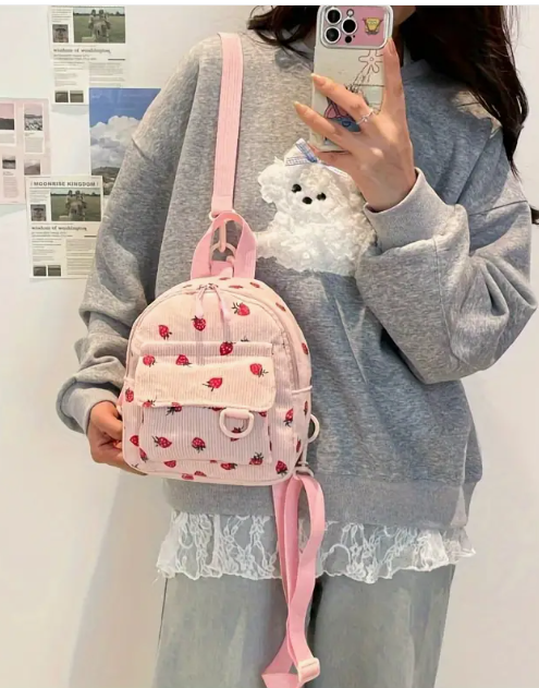 Sac à Dos Imprimé Fraise – Fermeture à Glissière