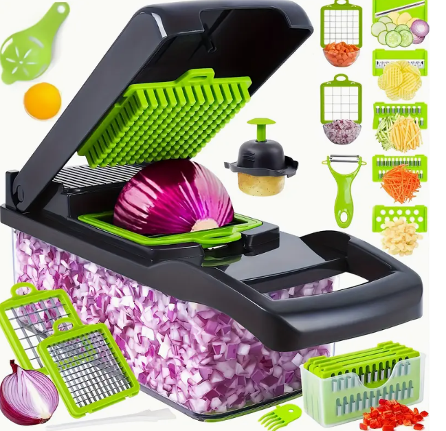 Machine de coupe multifonctionnelle de qualité alimentaire avec panier d'égouttage, Hachoir à carottes et à ail avec conteneur