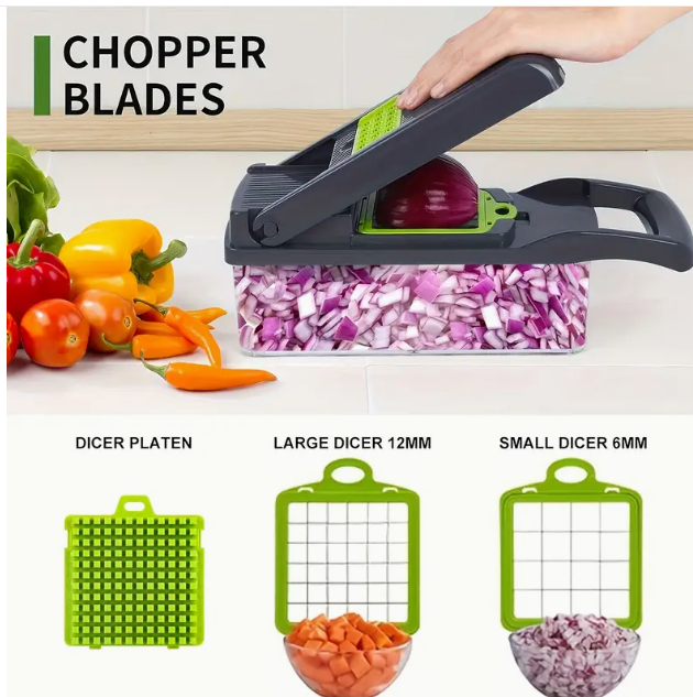 Machine de coupe multifonctionnelle de qualité alimentaire avec panier d'égouttage, Hachoir à carottes et à ail avec conteneur