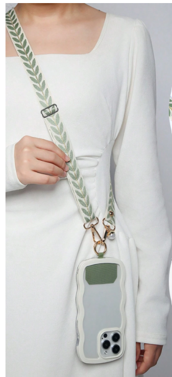 Lanière ajustable longue pour téléphone portable avec pendentif en fausse perle, marron