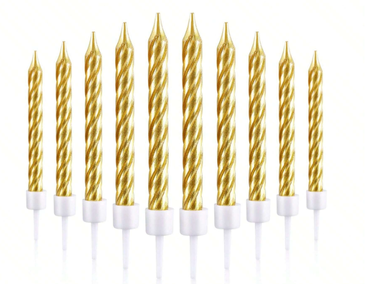 Bougies d'anniversaire dorée pour adultes,10 pièces