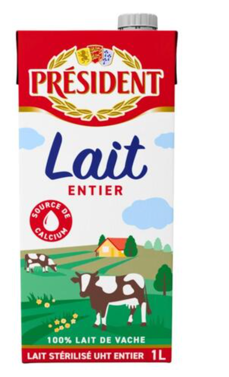 Président- Brique de lait entier UHT stérilisé- 1L