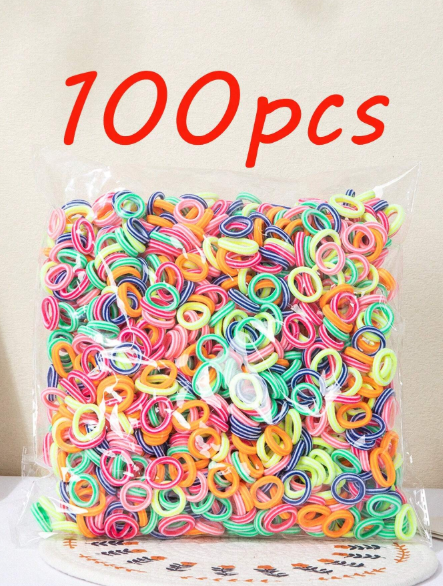 100 pièces Élastiques à cheveux colorés en nylon pour filles