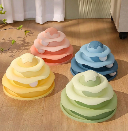 Jouet pour chat en forme de plateau tournant de crème glacée, piste interactive détachable avec balles-Couleur verte