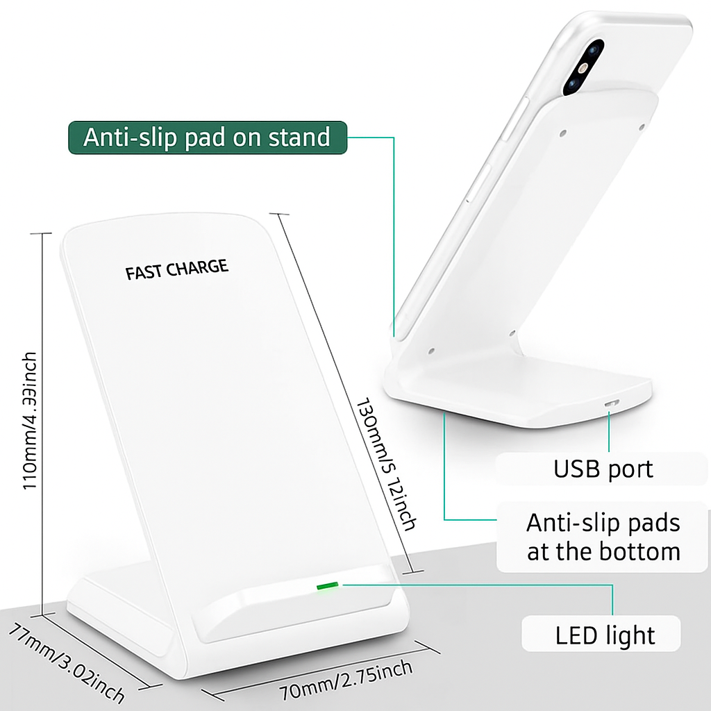 Chargeur Sans Fil Qi Fast – Compatible iPhone et Samsung