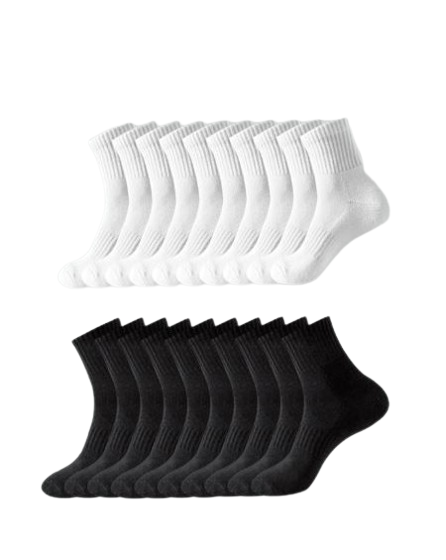 Chaussettes mi-longues unisexes, lot de 20 paires en noir et blanc. Disponible sur Dialy.sn à Dakar