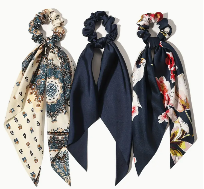 Chouchous Furling Girl – Lot de 3 Élégants, Ruban Flottant & Motifs Bleus Dialy - Dakar