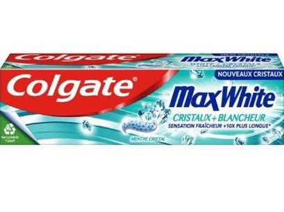 Dentifrice Colgate Max White 75ml pour une blancheur éclatante. Disponible à Dakar en 60min sur Dialy.sn