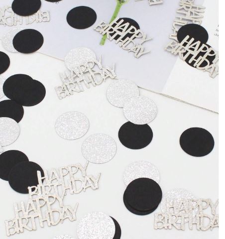 Confettis ronds noirs et argentés – 100 pièces - Joyeux Anniversaire Dialy - Dakar
