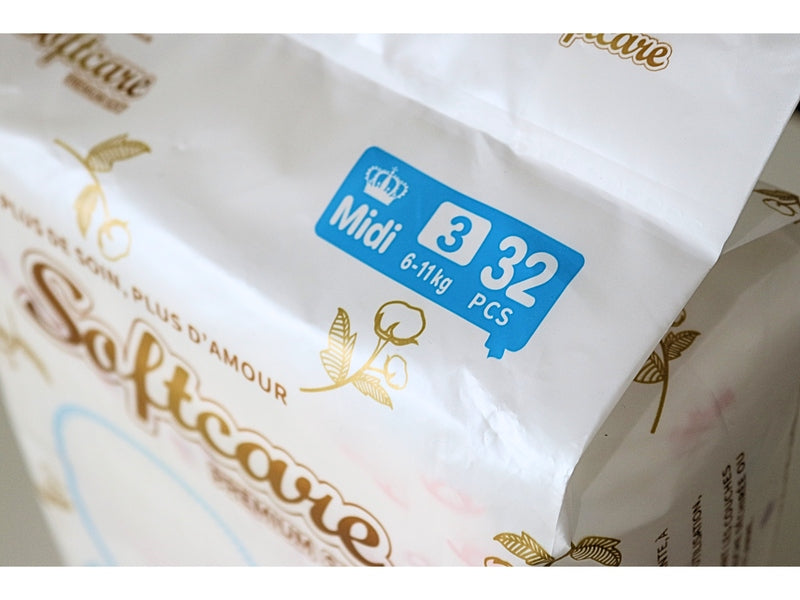 Softcare Premium Soft - Pour Bébé - Taille 3 Mini (6-11 kg) - Paquet de 32 Couches - Confort Optimal