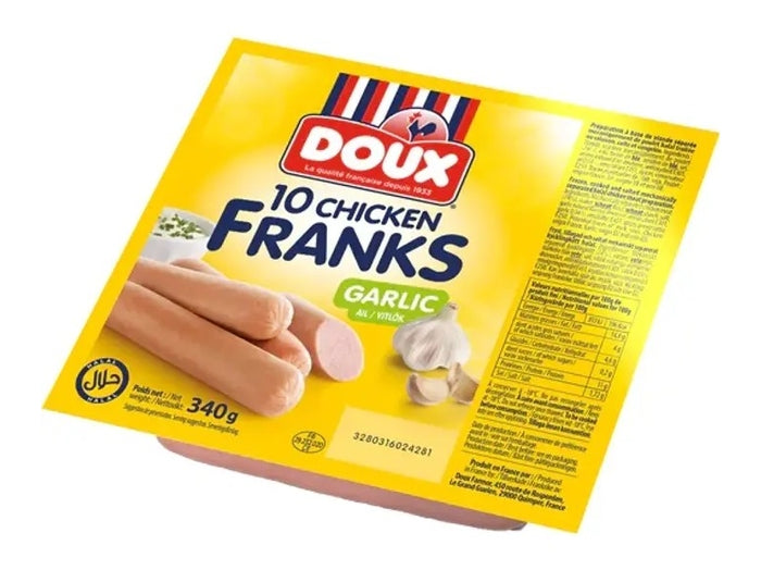 Saucisses de poulet à l'ail DOUX - 340g, disponibles à Dakar en 60 min sur Dialy.