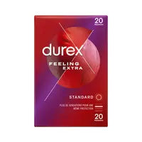Durex Feeling Extra - Préservatifs fins et extra lubrifiés, 20 pièces. Disponible sur Dialy.sn