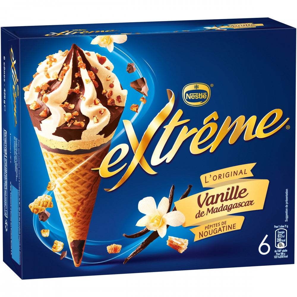 EXTRÊME - Glace cônes à la vanille de Madagascar et aux pépites de Nougatine X6 - 426g Dakar Dialy
