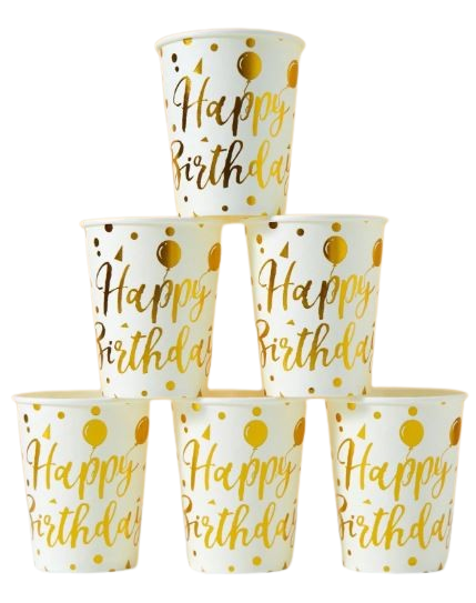 Gobelets en papier jetables – Blanc avec ballons dorés (25 pièces) Dialy - Dakar