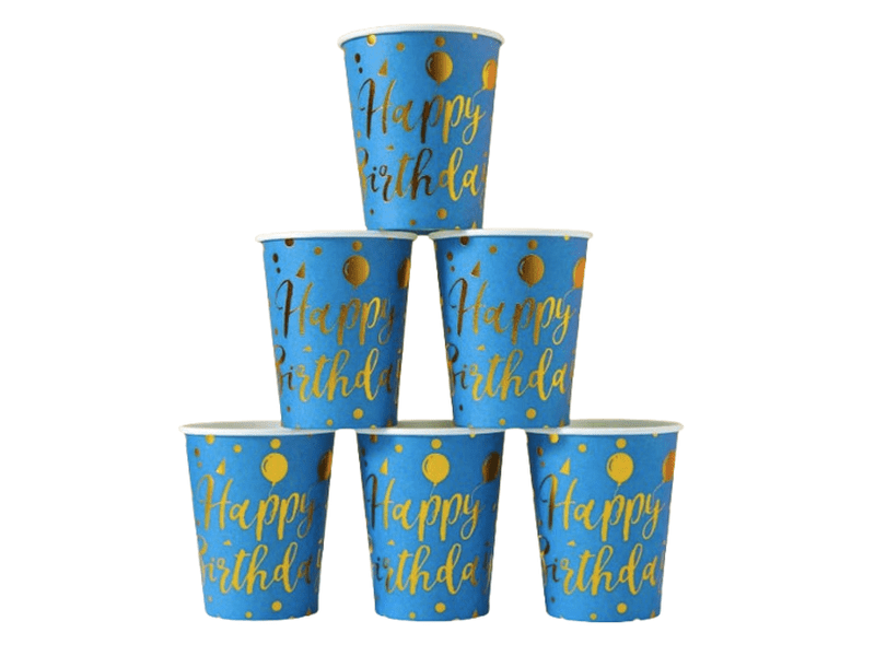 Gobelets en papier jetables – Fond bleu et ballons dorés (25 pièces) Dialy - Dakar