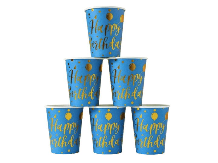Gobelets en papier jetables – Fond bleu et ballons dorés (25 pièces) Dialy - Dakar