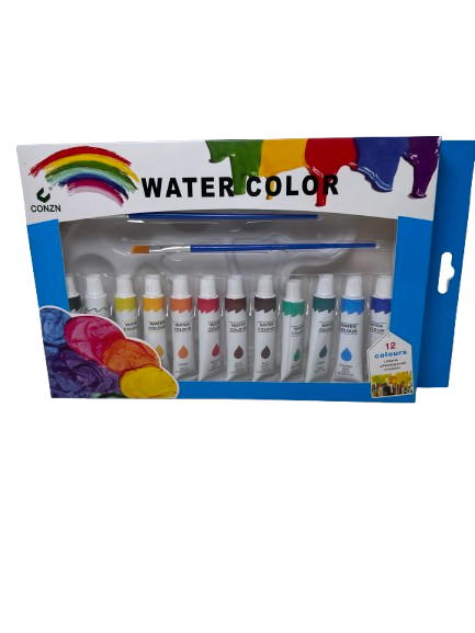 Ensemble peinture à eau de 12 couleurs avec 3 pinceaux
