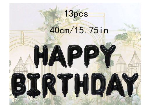 Ballons d'anniversaire en forme de lettre noire de 16 pouces