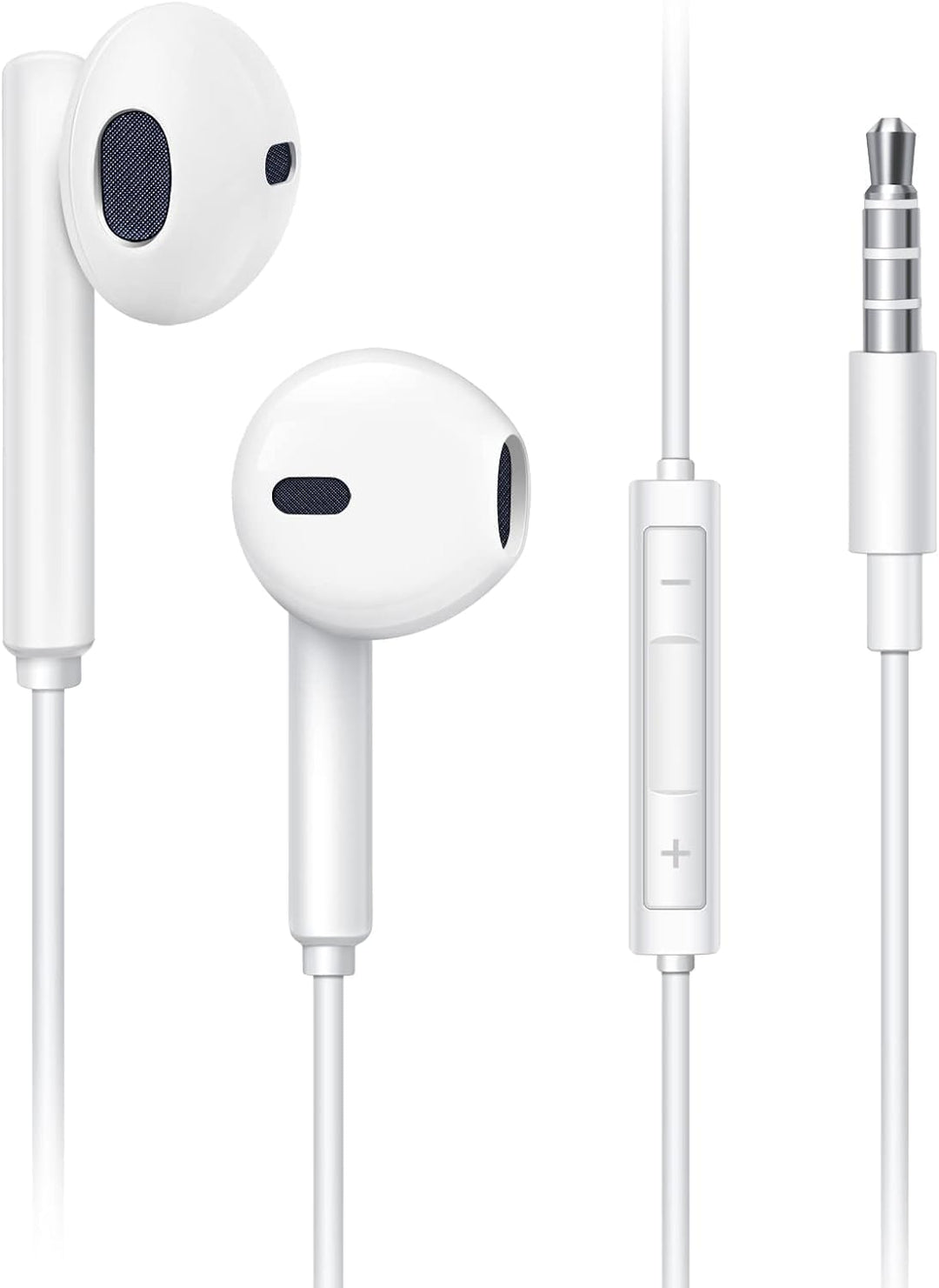 K&J - Ecouteurs Filaires avec Microphone et Contrôle du Volume - Cable Jack 3,5 mm (Blanc) Dakar Dialy