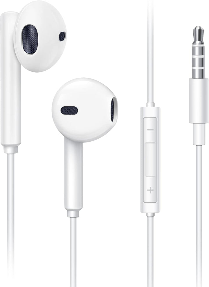 K&J - Ecouteurs Filaires avec Microphone et Contrôle du Volume - Cable Jack 3,5 mm (Blanc) Dakar Dialy