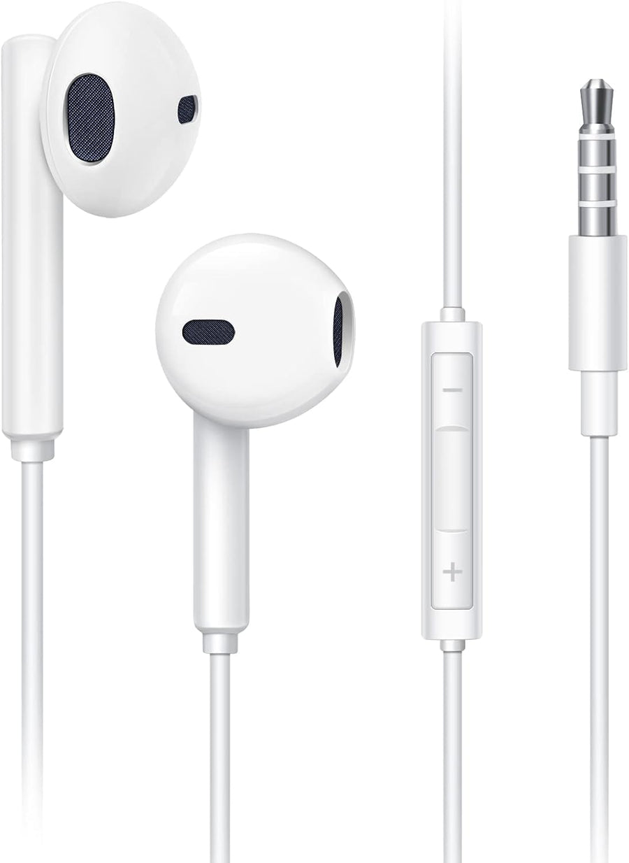 K&J - Ecouteurs Filaires avec Microphone et Contrôle du Volume - Cable Jack 3,5 mm (Blanc) Dakar Dialy