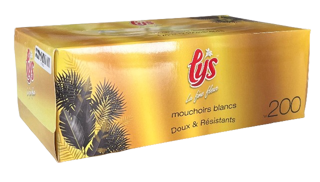 LYS - Mouchoirs blancs doux & résistants - Boîte de 200 mouchoirs