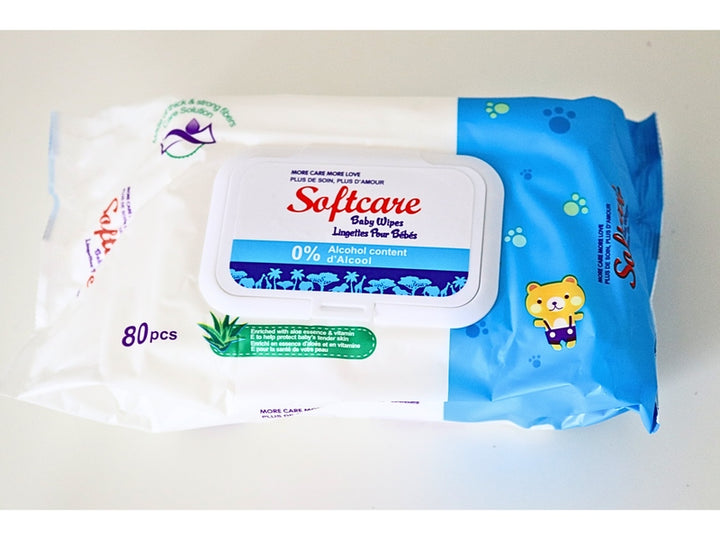 SOFTCARE – Lingettes bébé sans alcool – Lot de 80 pièces – Douces & hypoallergéniques