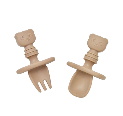Lot de 2 Cuillères et Fourchettes Bébé en Silicone Alimentaire  Dakar Dialy
