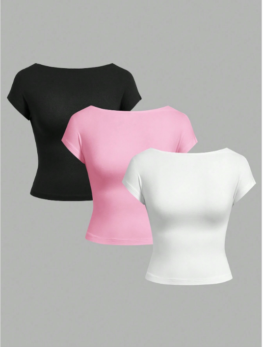Lot de 3 T-Shirts Femme – Dos nu, Manches Courtes - Taille L Dialy - Dakar