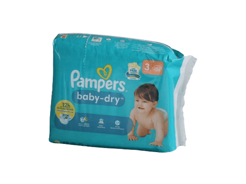 Couches Pampers Baby Dry Taille 3 (6-10 kg) - 24 Couches, pour une absorption longue durée et un confort optimal pour bébé. Disponibles à Dakar en 1H sur Dialy