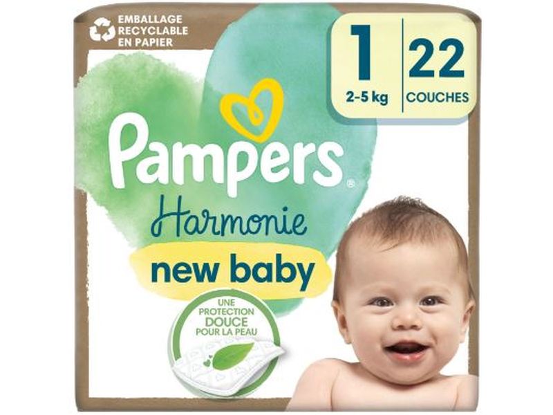 Couches Pampers Harmonie New Baby T1 (2-5 Kg) - 22 Couches, pour une protection optimale et une peau douce. Disponibles à Dakar en 1H sur Dialy
