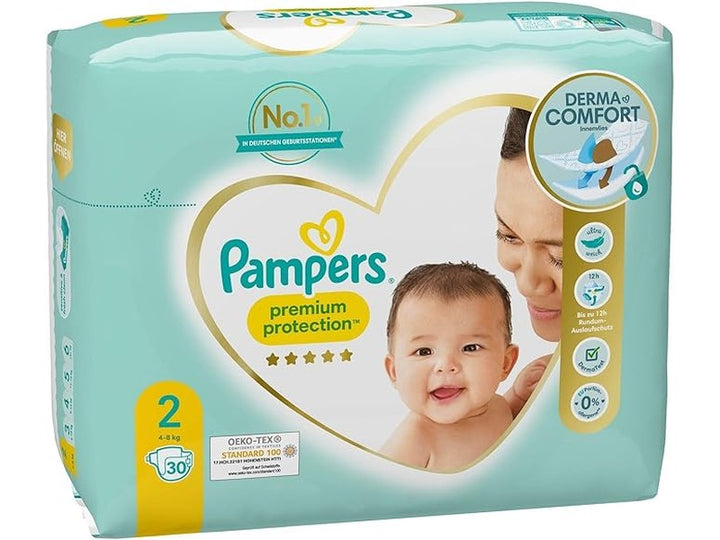 Couches Pampers Premium Protection Taille 2 (4-8 kg), pack de 30, offrant confort et protection, disponibles sur Dialy.sn à Dakar
