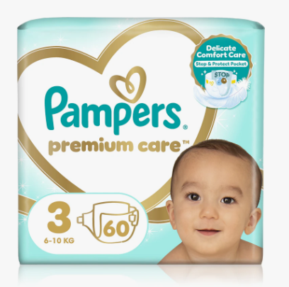 Pampers Premium Care Taille 3, pack de 60 couches, disponible sur Dialy à Dakar en 60 min
