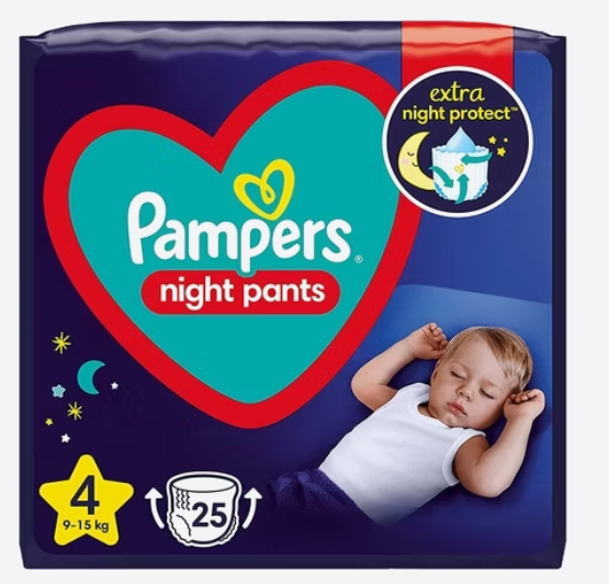 PAMPERS NIGHT PANTS - Lot de 25 couches pour bébé pour la nuit - taille 4, (9 kg-15 kg) Dakar Dialy