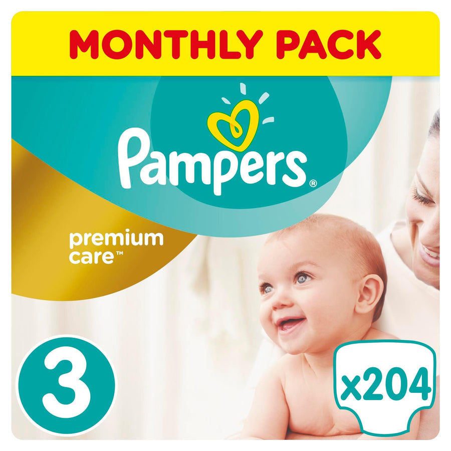 Pampers Premium Care Taille 3, pack mensuel 204 couches, disponible sur Dialy à Dakar en 60 min