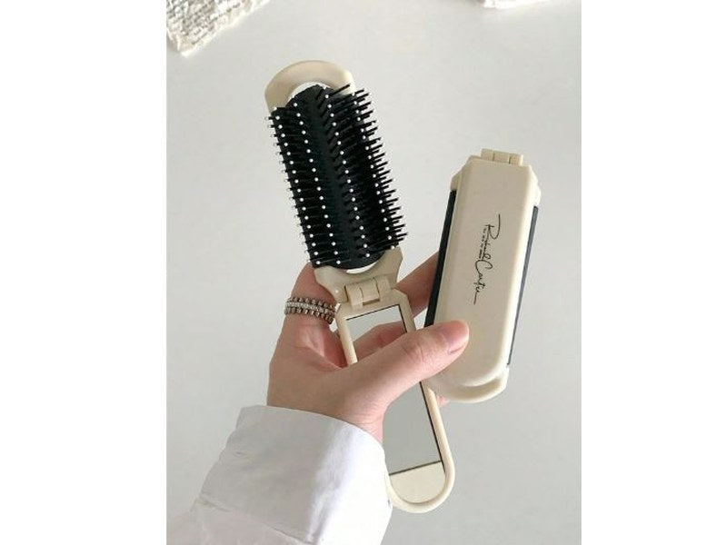 Peigne pliable - couleur crème, portable avec miroir intégré