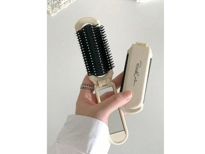 Peigne pliable - couleur crème, portable avec miroir intégré