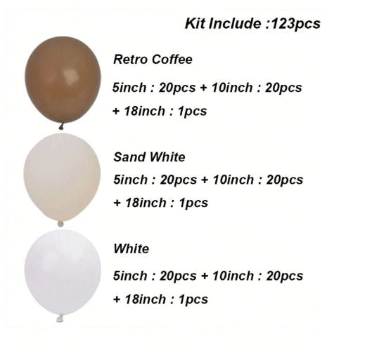 Ensemble de ballons de couleur café et beige, convient pour les décorations de fête, 123 pièces