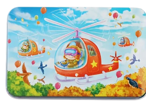 Puzzle en Bois avec Boîte en Fer – Plateau Motif Hélicoptère Dialy - Dakar