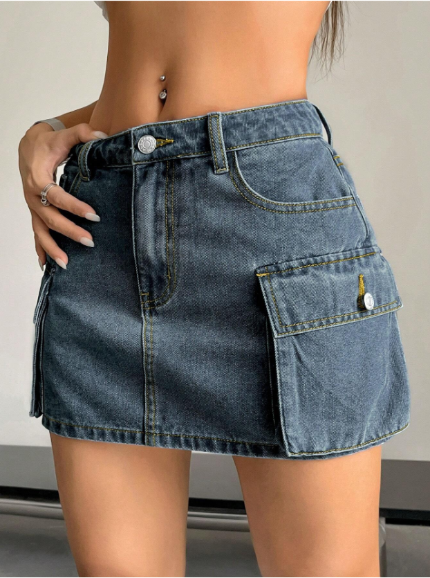 SHEIN EZwear - Jupe Cargo En Denim À Poches À Rabat Latérales - Taille S Dakar Dialy