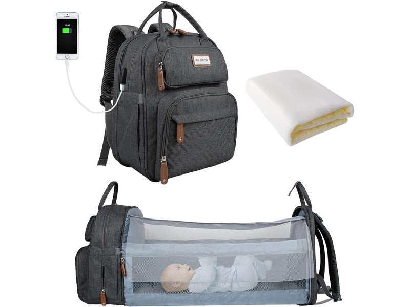 SNDMOR – Sac à Langer Dos avec 14 Poches + Matelas Intégré Dialy - Dakar