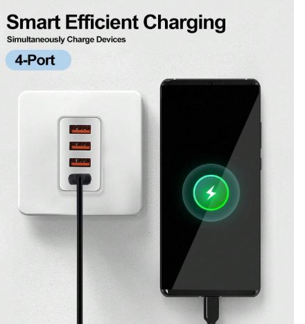 Tête de Chargeur Mural USB 4 Ports 3,1A – Prise EU C (220–240 V)