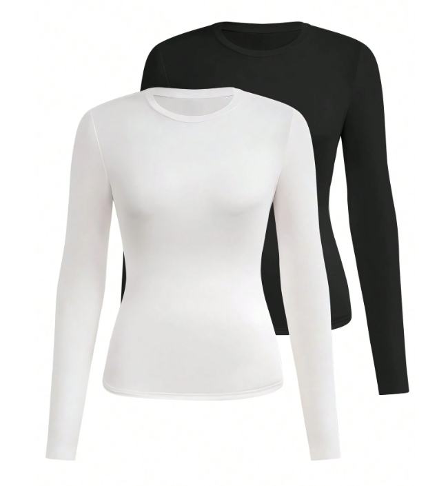 T-Shirts Femme Unicolores – Lot de 2, Manches Longues, Taille S Dialy - Dakar