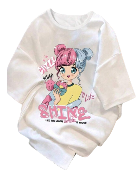 T-shirt Fille Ado Été – Col Rond Imprimé Dessin Animé Dialy - Dakar