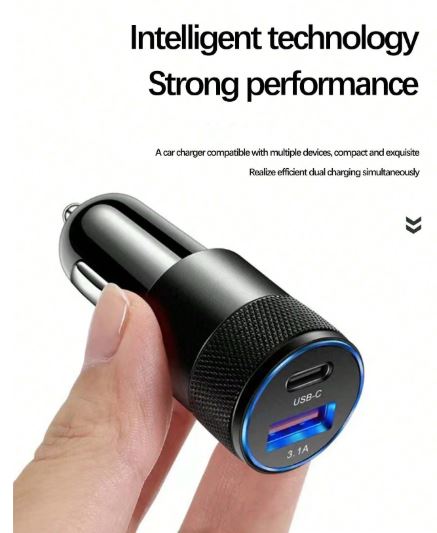 Chargeur Voiture Métal – USB + PD 3,1A - Charge Rapide