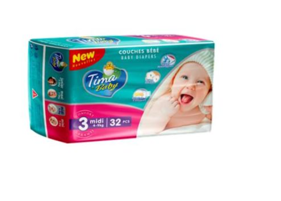 TIMA BABY - Couches bébé taille 3 mini (4-9kg) - Lot de 32 couches Dakar Dialy