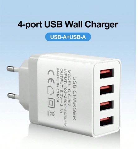 Tête de Chargeur Mural USB 4 Ports 3,1A – Prise EU C (220–240 V)