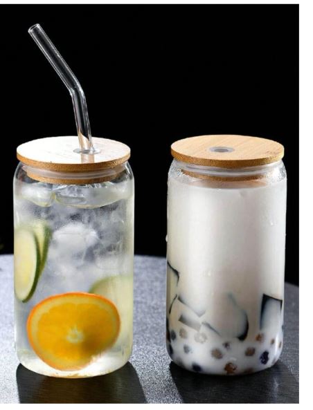 Verre Transparent avec Couvercle & Paille – Réutilisable, Style Smoothie - 400ml