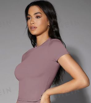 SILQUEE – T-shirt ajusté unicolore vieux rose